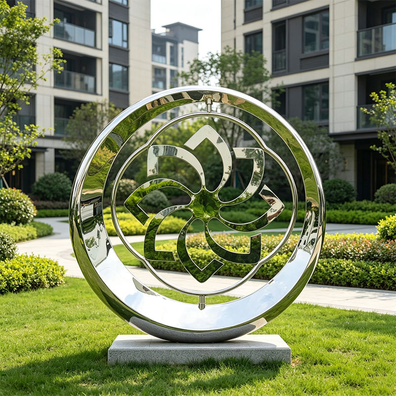 Custom Painted Stainless Steel Round Flower Sculpture, Relief Printing, Large Modern Art Collectible, Outdoor Garden Landscape