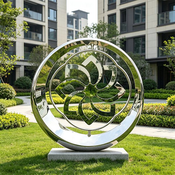 Custom Painted Stainless Steel Round Flower Sculpture, Relief Printing, Large Modern Art Collectible, Outdoor Garden Landscape