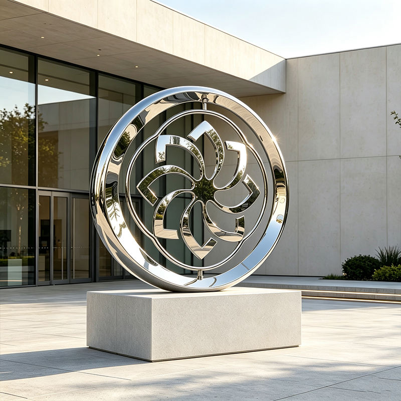 Custom Painted Stainless Steel Round Flower Sculpture, Relief Printing, Large Modern Art Collectible, Outdoor Garden Landscape