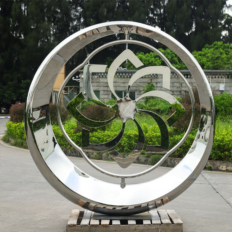Custom Painted Stainless Steel Round Flower Sculpture, Relief Printing, Large Modern Art Collectible, Outdoor Garden Landscape