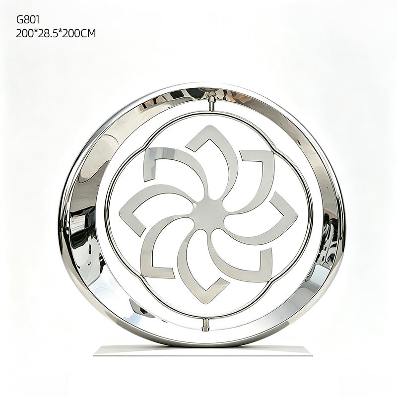 Custom Painted Stainless Steel Round Flower Sculpture, Relief Printing, Large Modern Art Collectible, Outdoor Garden Landscape