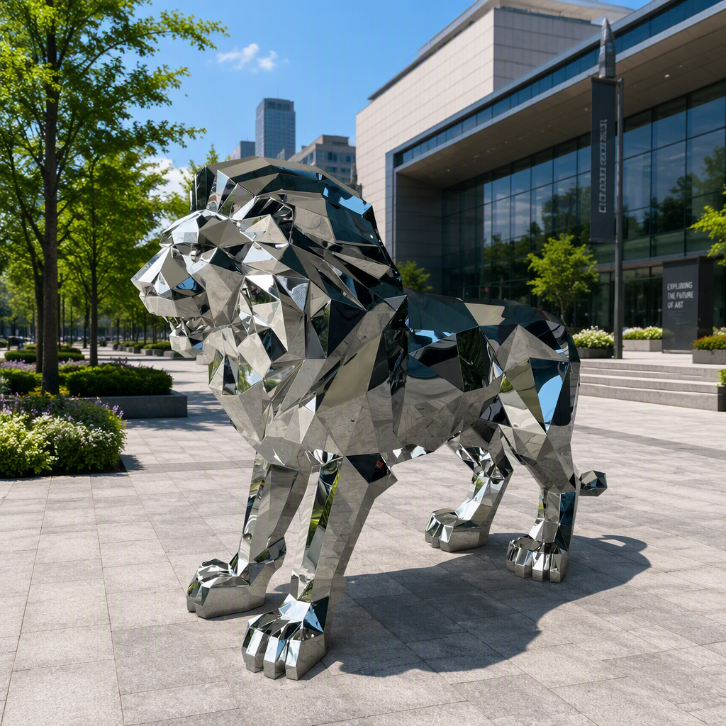 Factory customized 304 316 stainless steel modern polished large lion sculpture Ma Ping brand home decoration China customization