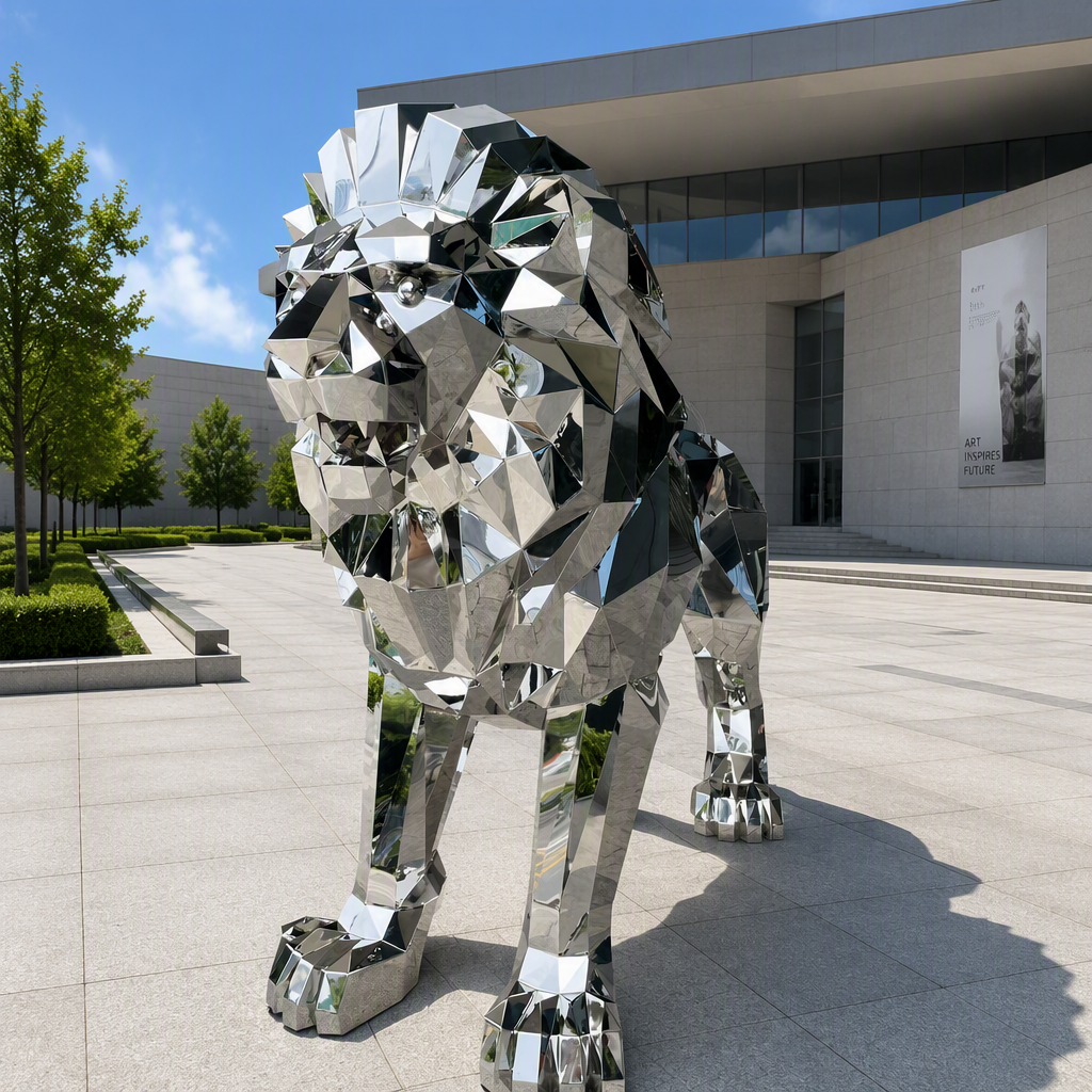Factory customized 304 316 stainless steel modern polished large lion sculpture Ma Ping brand home decoration China customization
