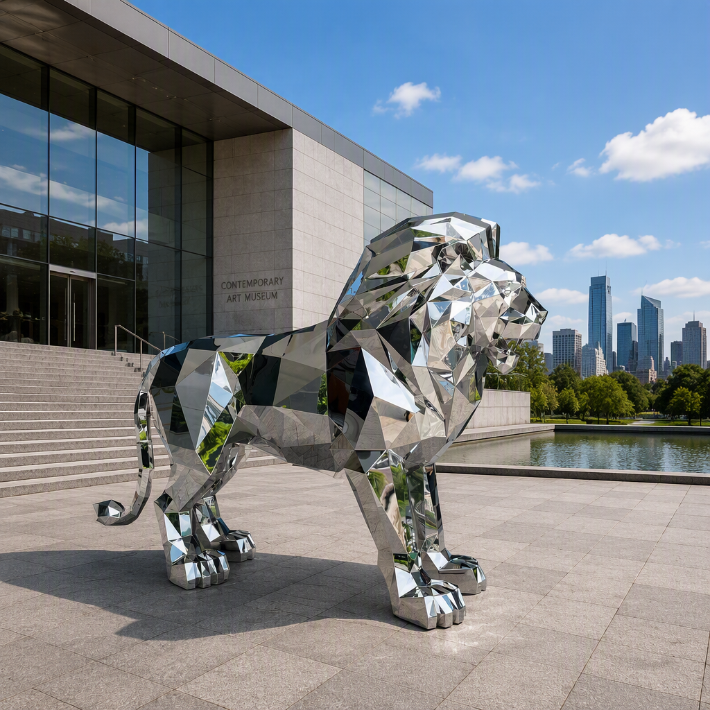 Factory customized 304 316 stainless steel modern polished large lion sculpture Ma Ping brand home decoration China customization