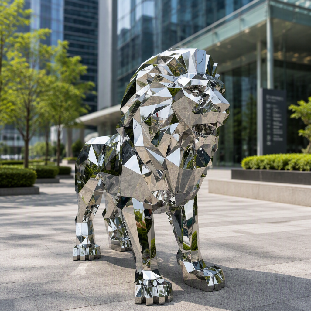 Factory customized 304 316 stainless steel modern polished large lion sculpture Ma Ping brand home decoration China customization