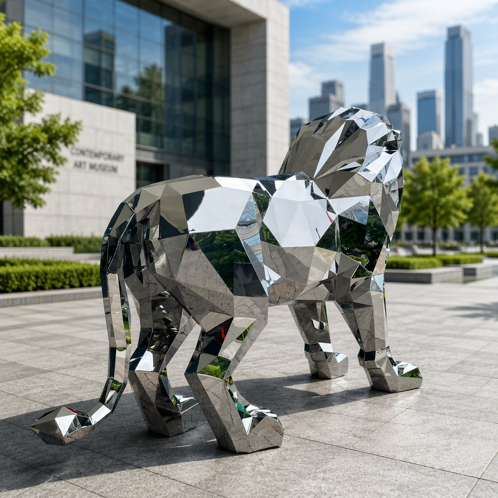 Factory customized 304 316 stainless steel modern polished large lion sculpture Ma Ping brand home decoration China customization