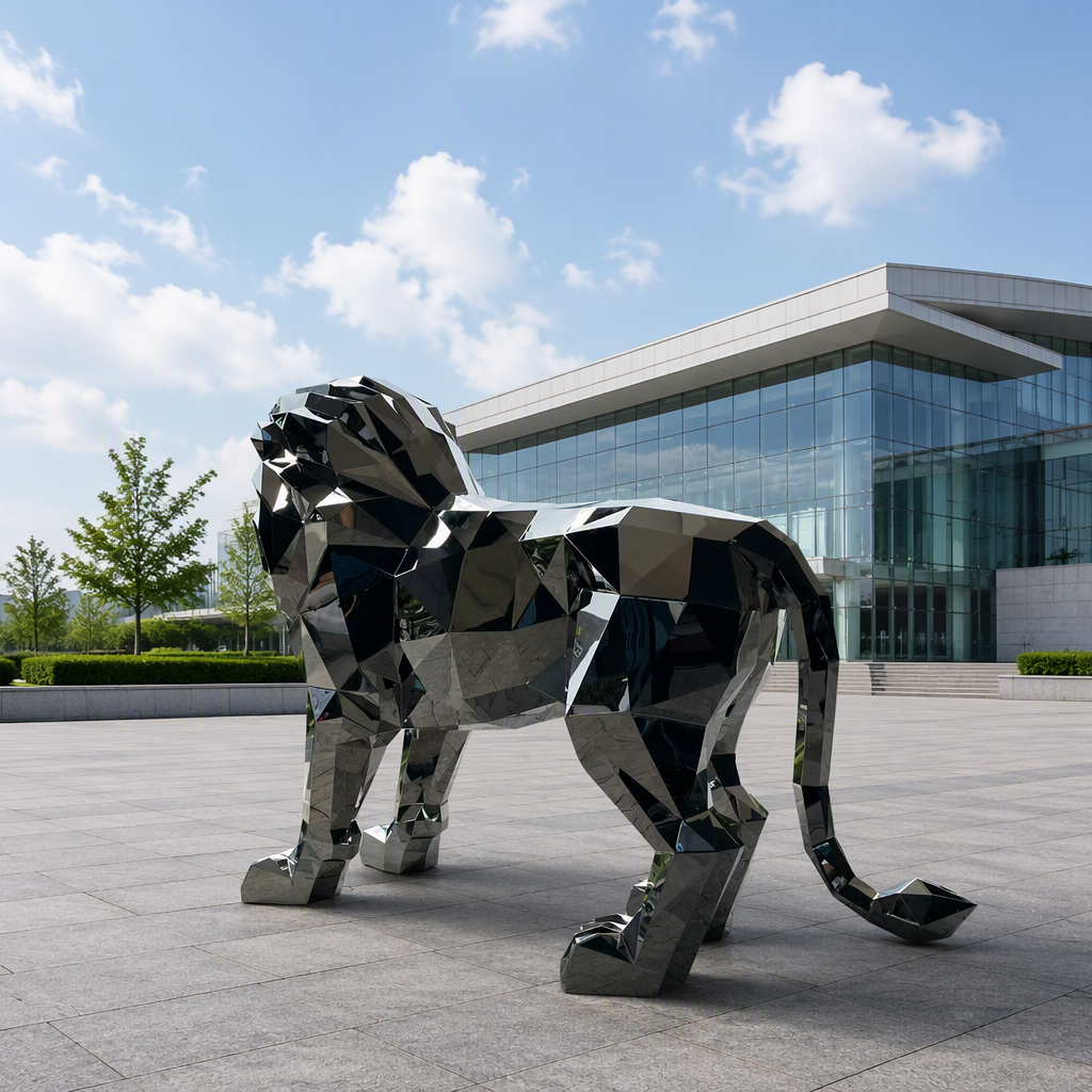Factory customized 304 316 stainless steel modern polished large lion sculpture Ma Ping brand home decoration China customization