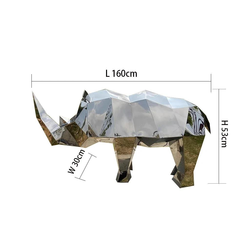 Landscape Grand Floor Mirror Abstract Animal Decoration Craft Funiu Stainless Steel Block Rhinoceros Sculpture