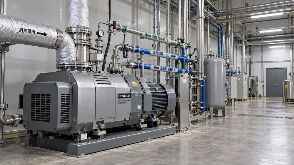 Preventing condensation in dry vacuum pumps handling solvent vapors