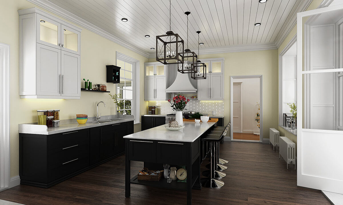 Classic U-Shaped Kitchen Cabinet with Island DS21-CG01