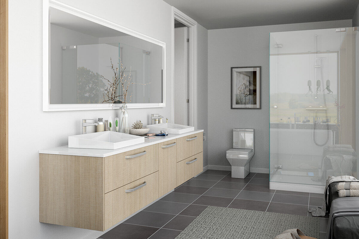 Modern Light Wood Grain Bathroom Cabinet DS21-WY02