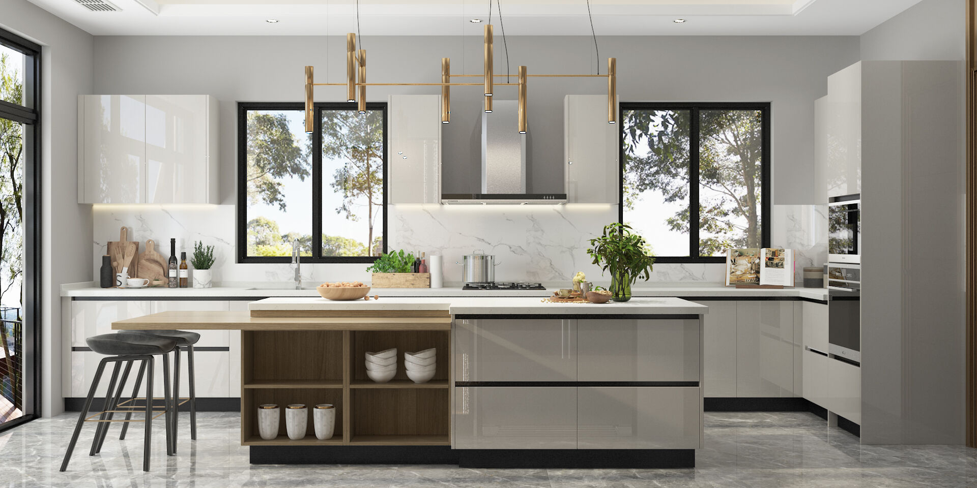 Modern Shining Grey Kitchen Cabinet in Lacquer Finish DS21-CG07