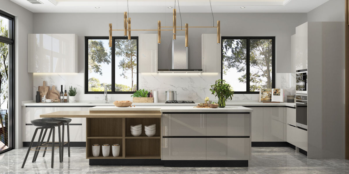 Modern Shining Grey Kitchen Cabinet in Lacquer Finish DS21-CG07