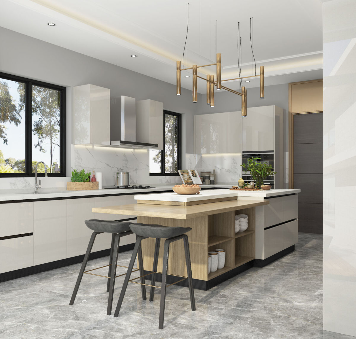 Modern Shining Grey Kitchen Cabinet in Lacquer Finish DS21-CG07