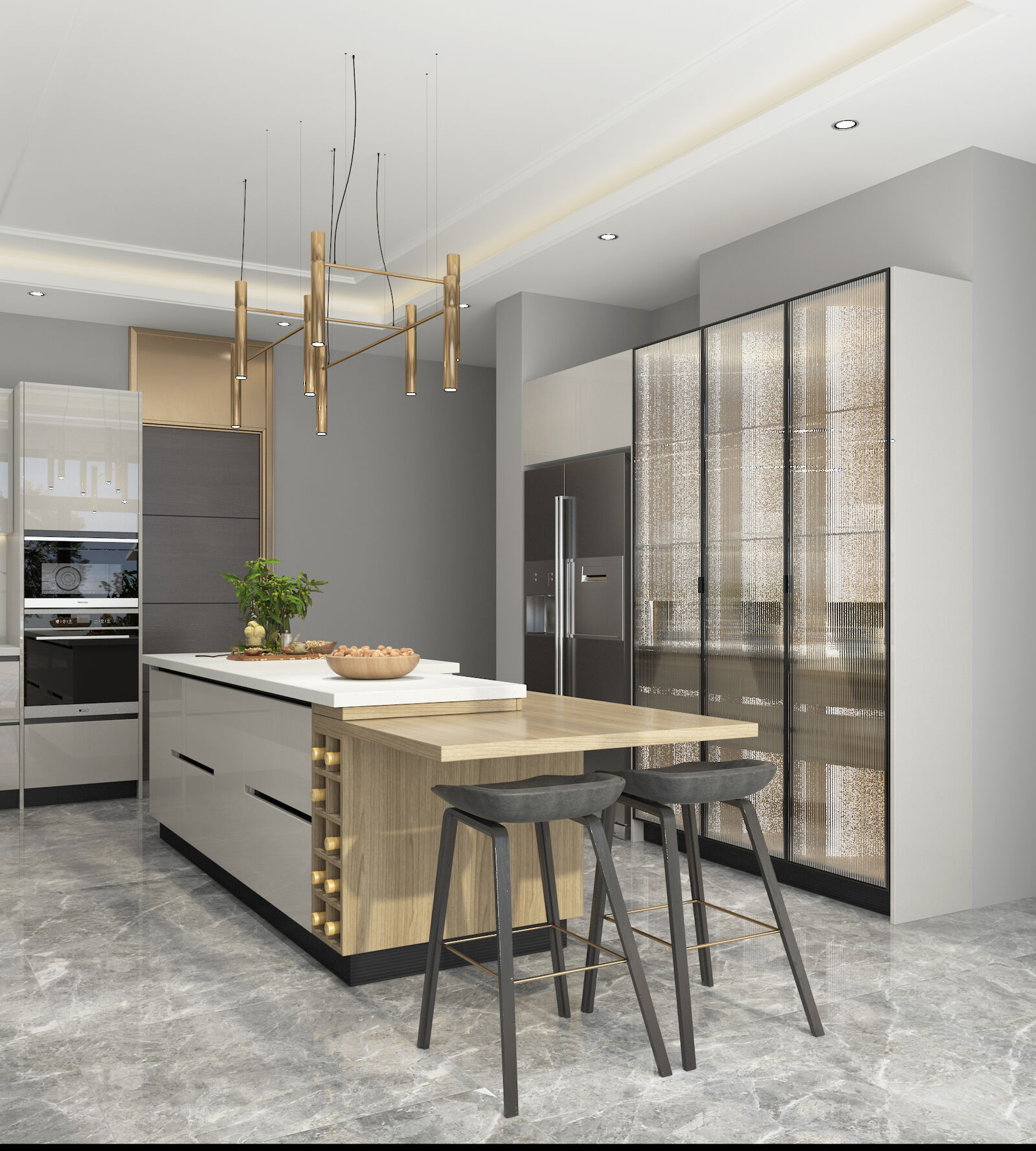 Modern Shining Grey Kitchen Cabinet in Lacquer Finish DS21-CG07