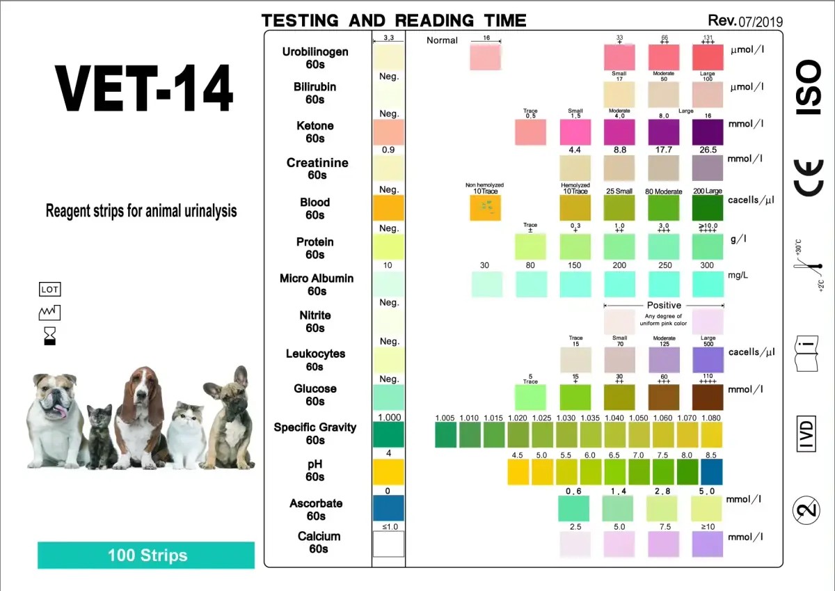 VET-14 Les bandelettes urinaires vétérinaires permettent une analyse d’urine plus rapide pour les soins aux animaux de compagnie