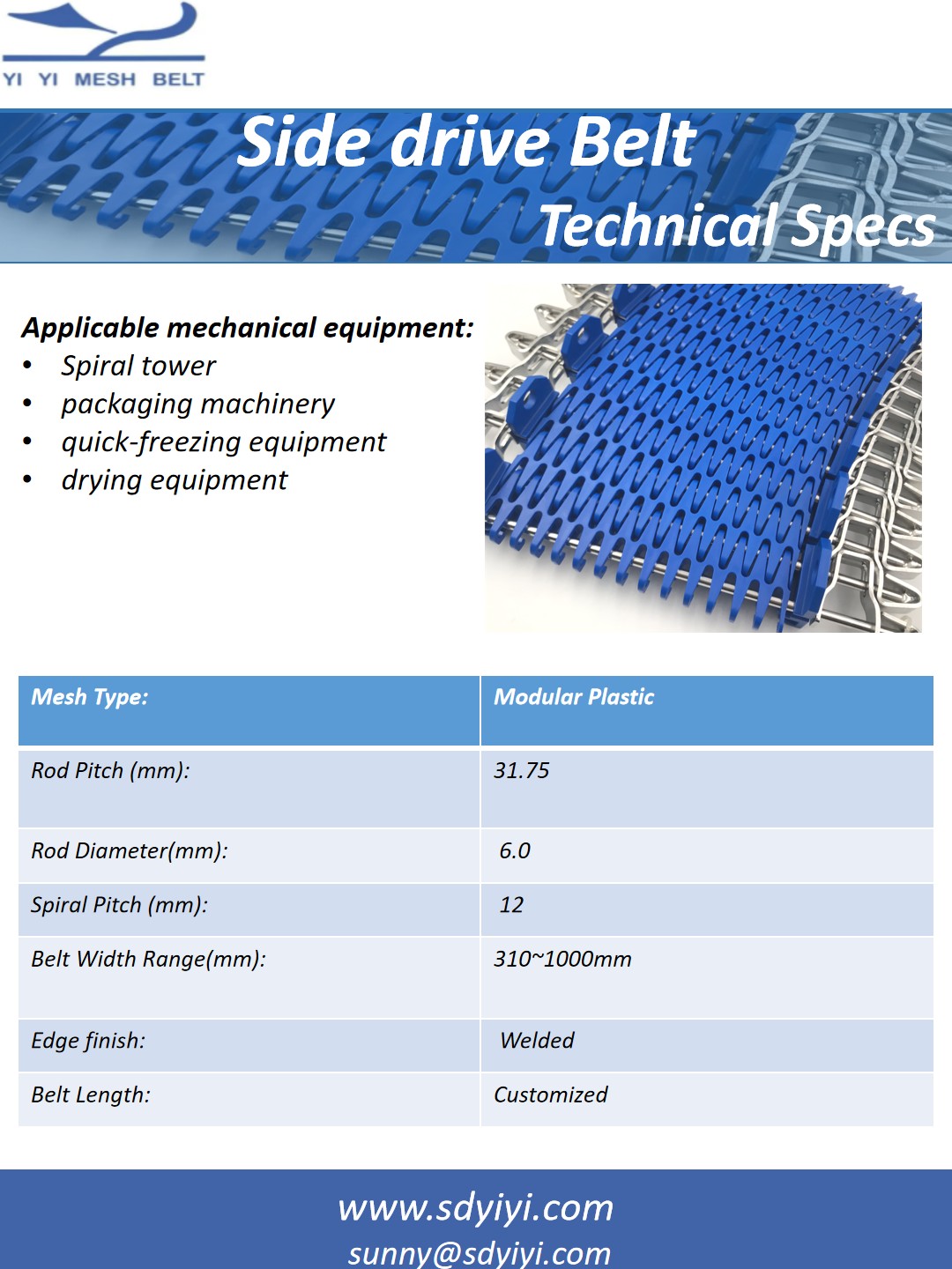 Side drive Belt Technical Specs (Plastic).png Side drive Belt Advantages