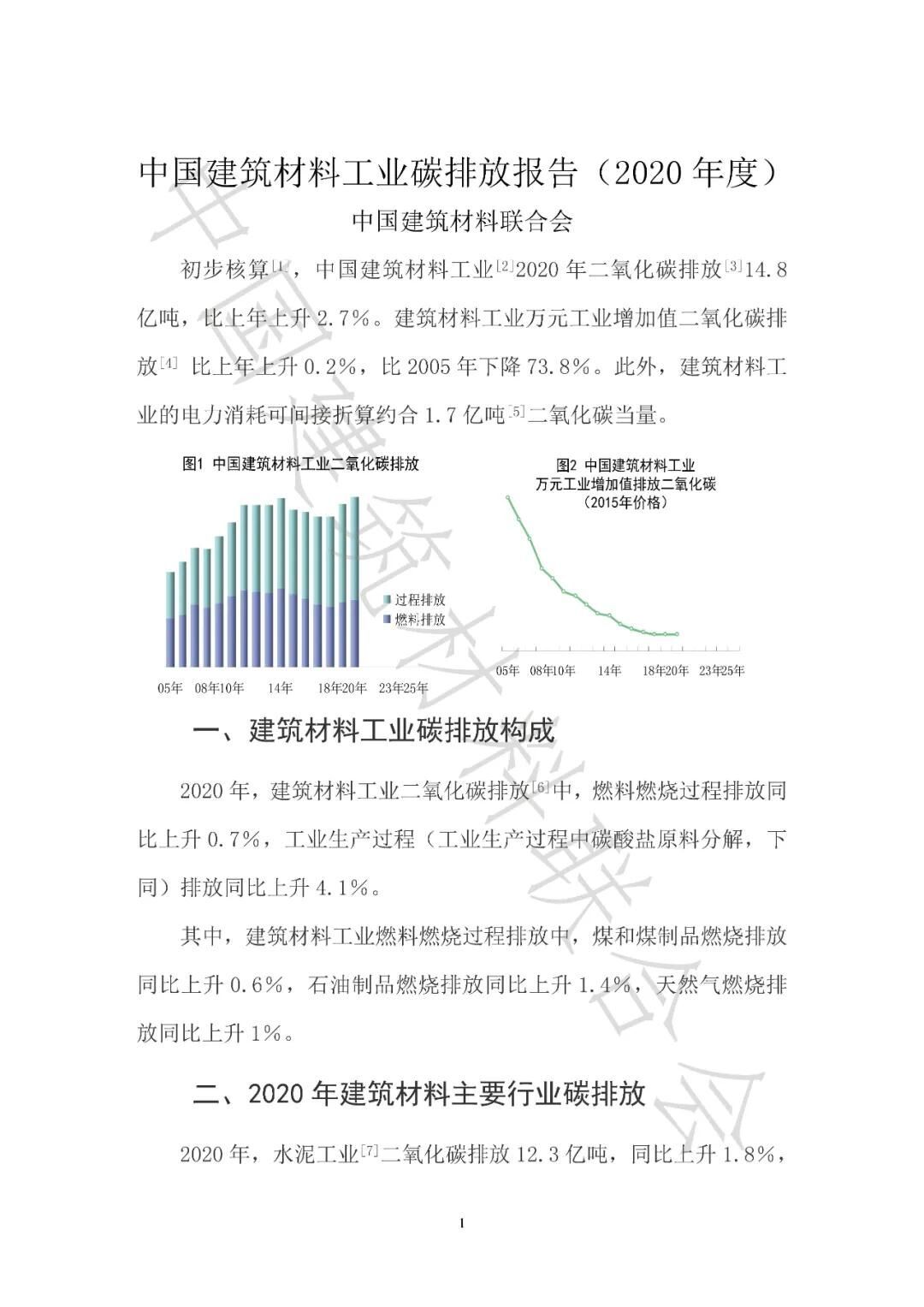 中国建筑材料工业碳排放报告（2020年度）