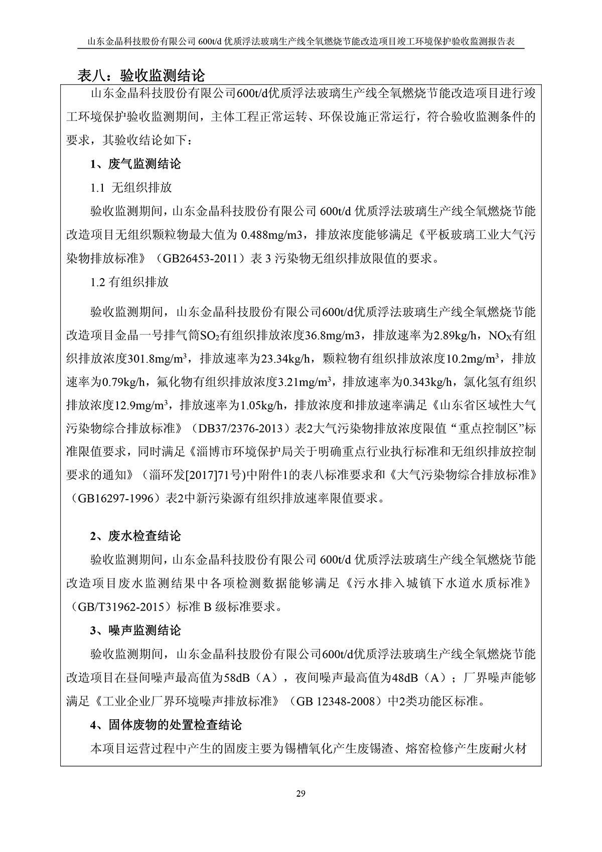 600t/d优质浮法玻璃生产线全氧燃烧节能改造项目竣工环境保护验收监测报告公示