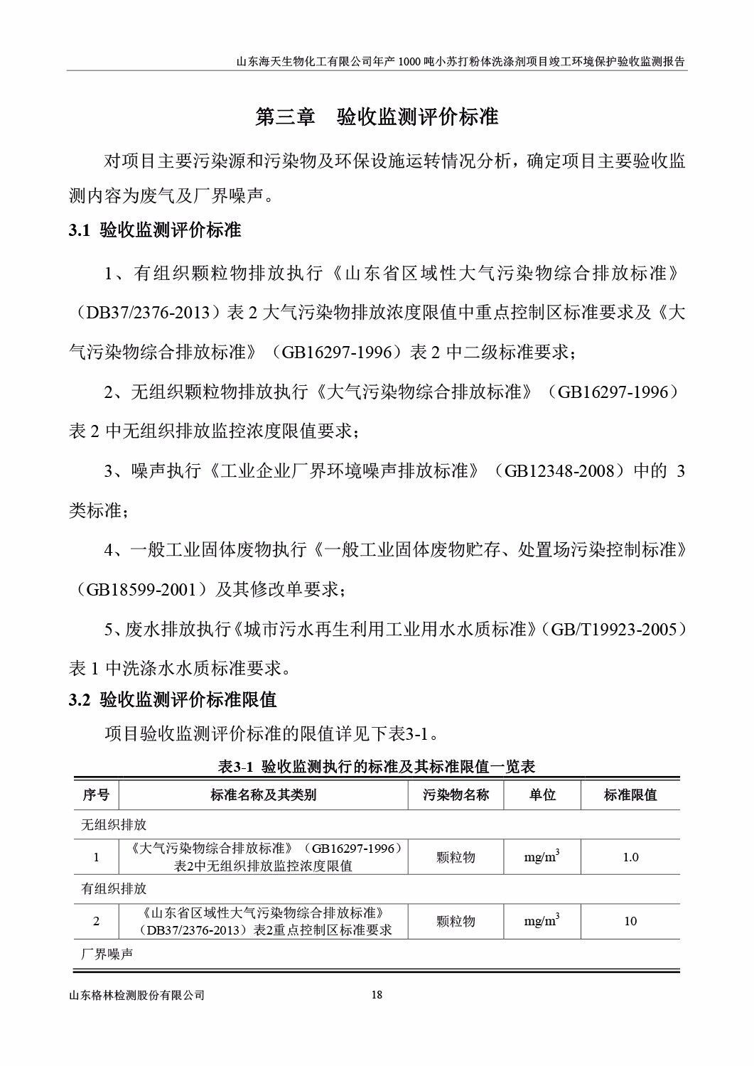 山东海天生物化工有限公司年产1000吨小苏打粉体洗涤剂项目竣工环境保护验收监测报告公示