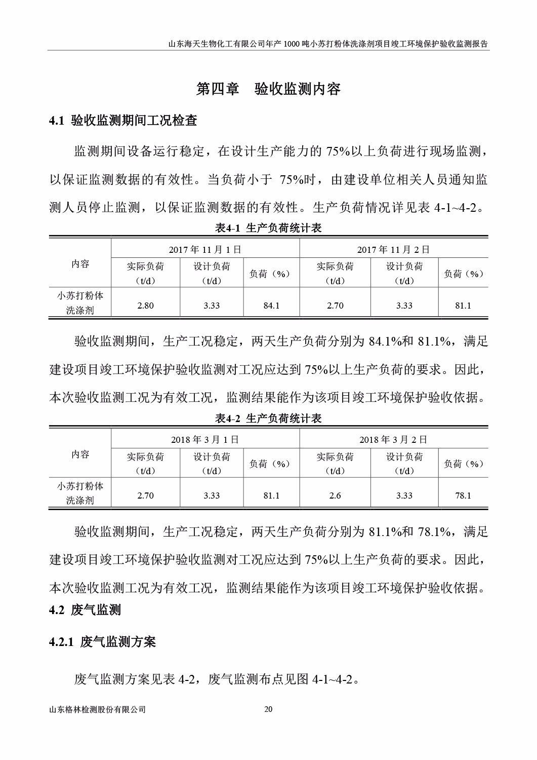 山东海天生物化工有限公司年产1000吨小苏打粉体洗涤剂项目竣工环境保护验收监测报告公示