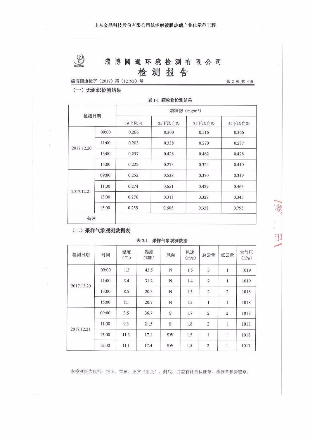 山东金晶科技股份有限公司低辐射镀膜玻璃环保验收报告