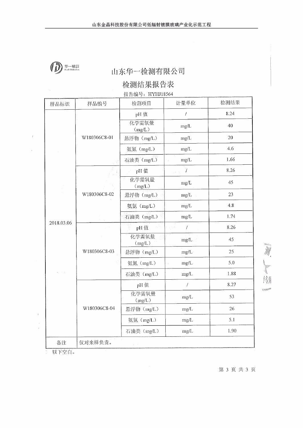 山东金晶科技股份有限公司低辐射镀膜玻璃环保验收报告