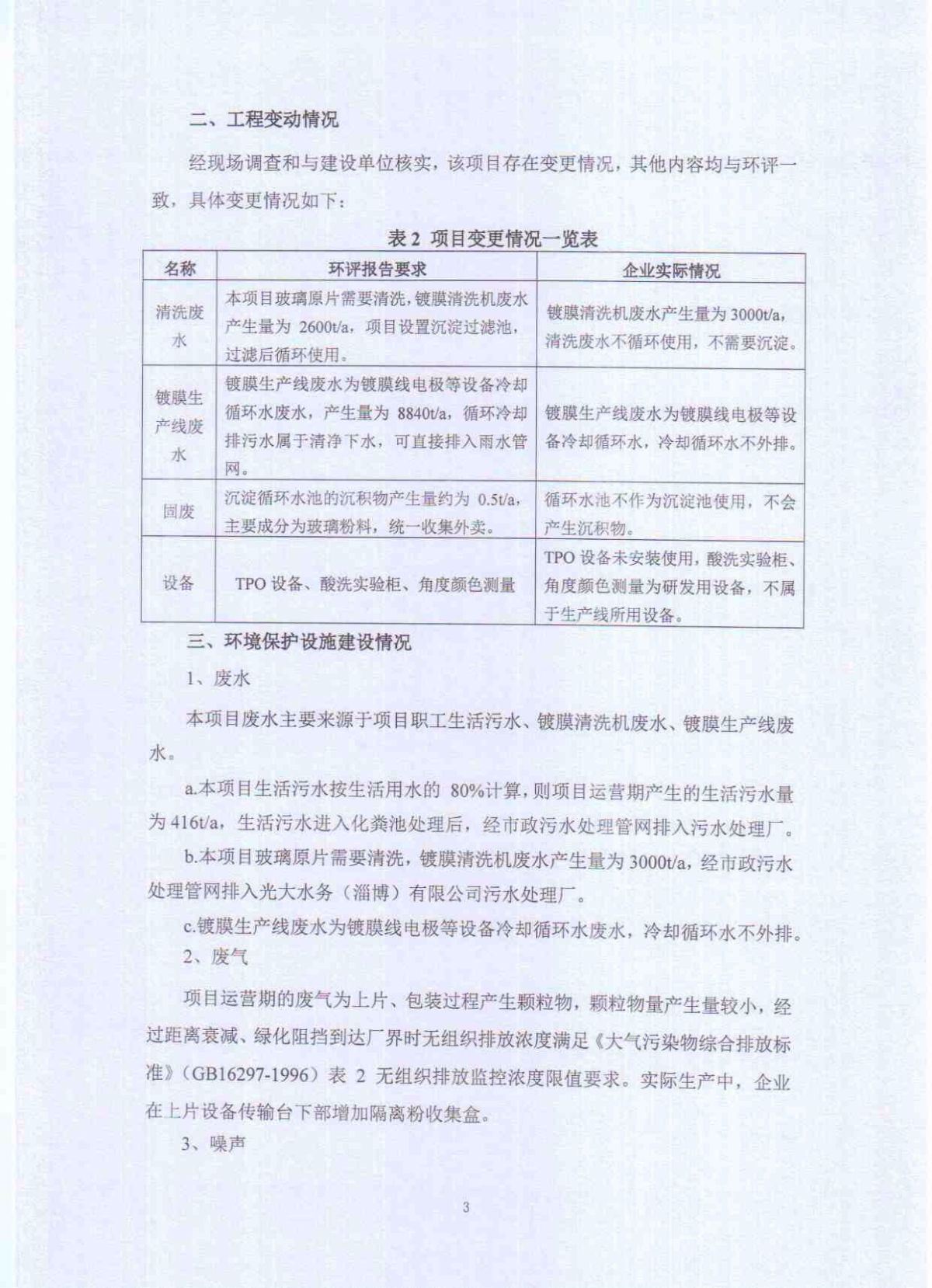 山东金晶科技股份有限公司低辐射镀膜玻璃工程竣工环境保护验收意见
