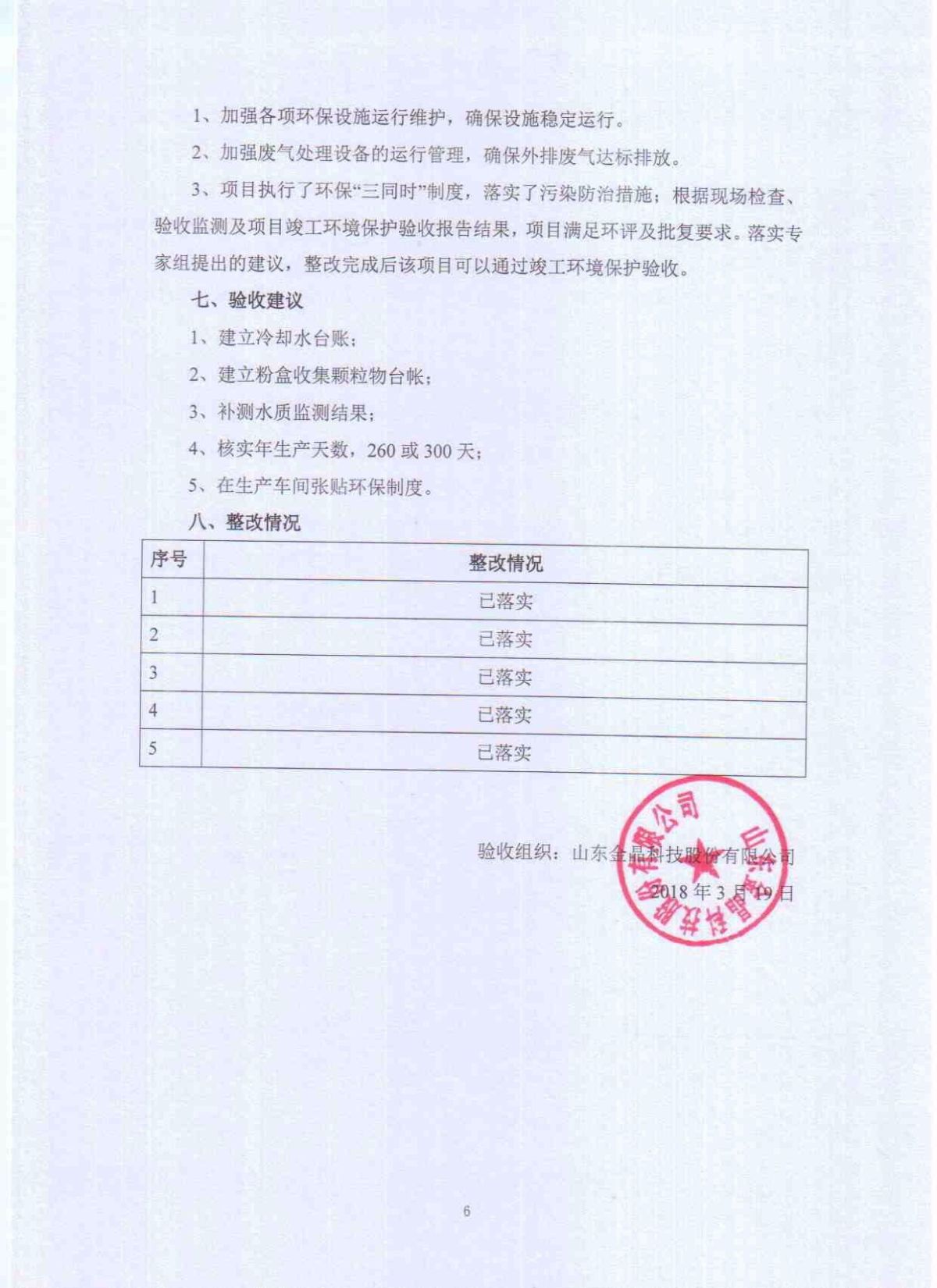 山东金晶科技股份有限公司低辐射镀膜玻璃工程竣工环境保护验收意见