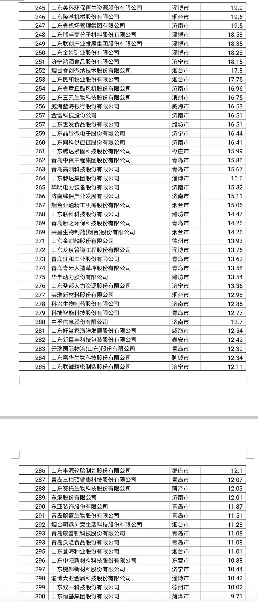 鲁企300强全榜单来了