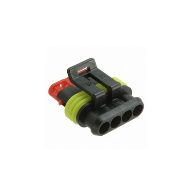 متوفر في المخزون HSG PH6.0mm 4P صف واحد أسود، قفل ثانوي أحمر + حلقة ختم صفراء، PA66-GF TE، P/N 282088-1 RCD