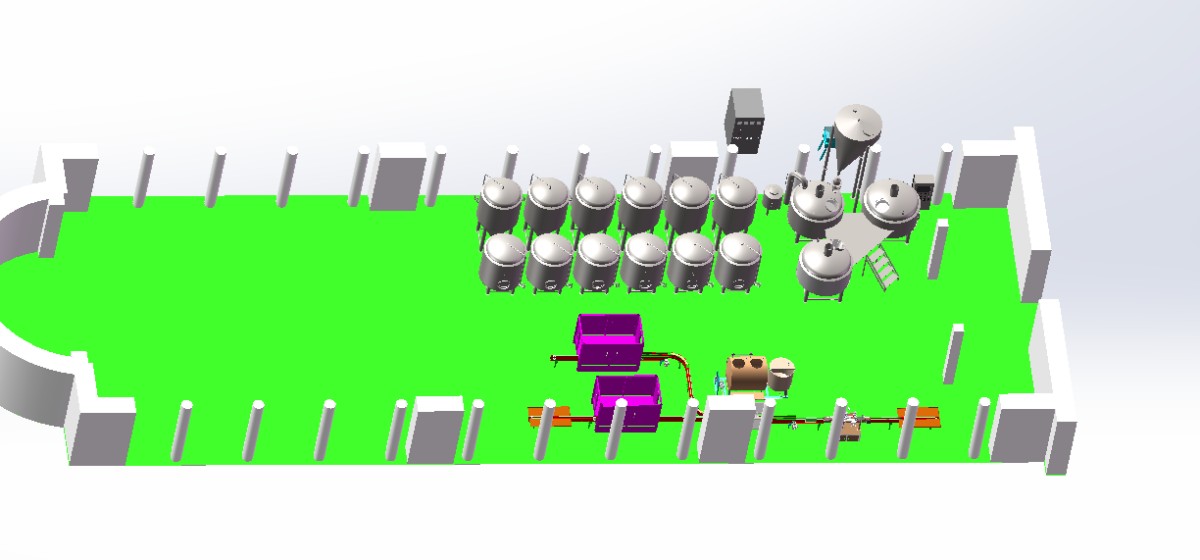 Conception 3D d'un aménagement entièrement brasserie