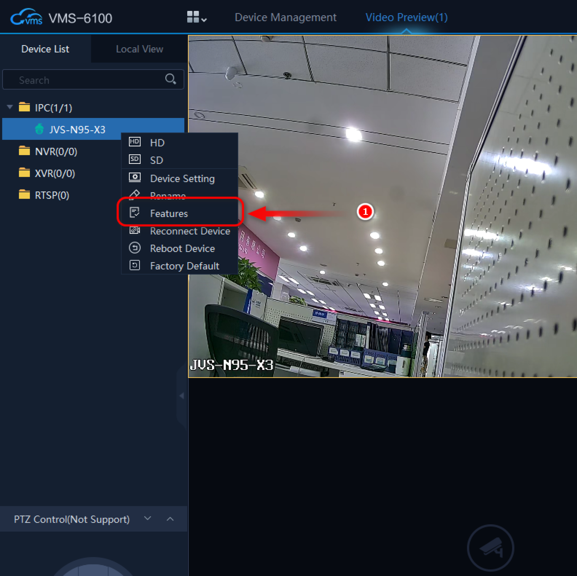 Why my PTZ Camera showing PTZ Control (Not Support) in the VMS-6100?