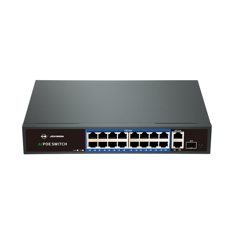 16-Port 100M PoE Switch with Gigabit Uplink, SFP Slot, AI Mode, and 250m Extend Mode