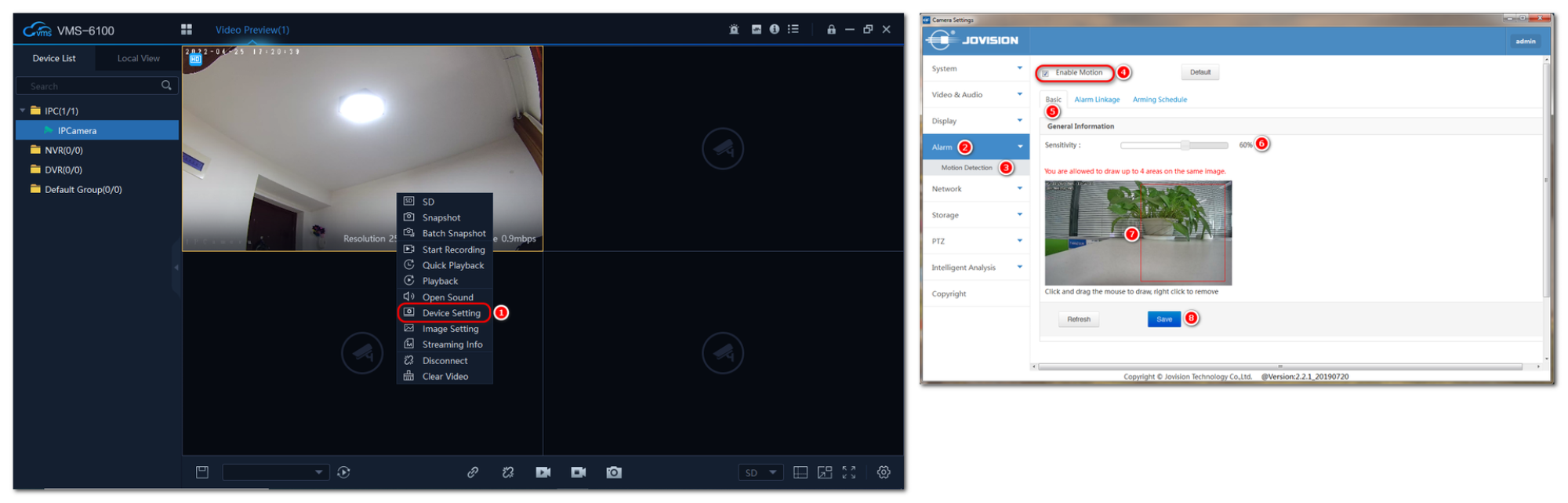 How to setup motion detection in the IPC?