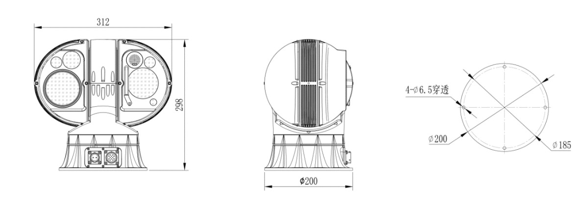 尺寸图.png Long Range Heavy-load PTZ Thermal Camera