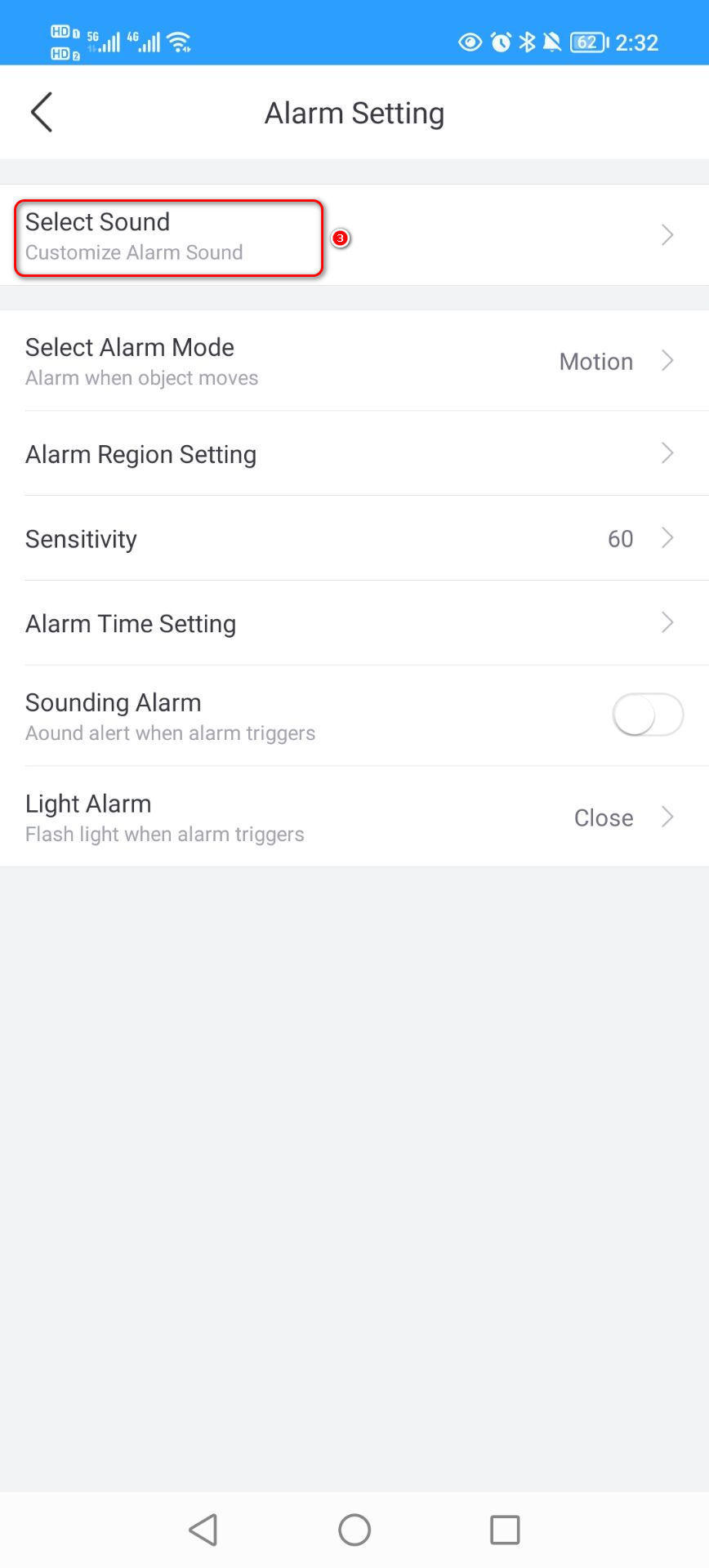 How to set a custom sound alarm for the IP Camera from CloudSEE Int'l Pro App?