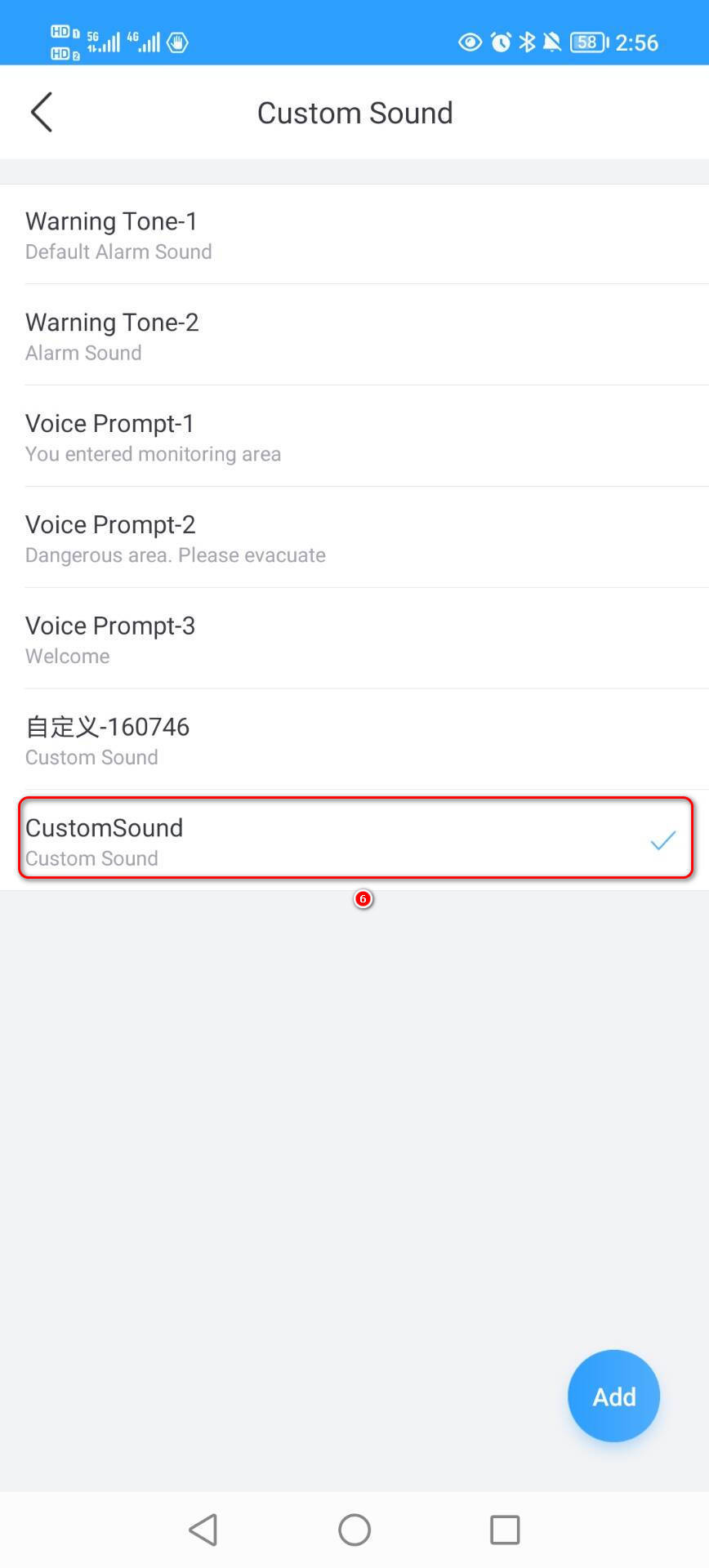 How to set a custom sound alarm for the IP Camera from CloudSEE Int'l Pro App?