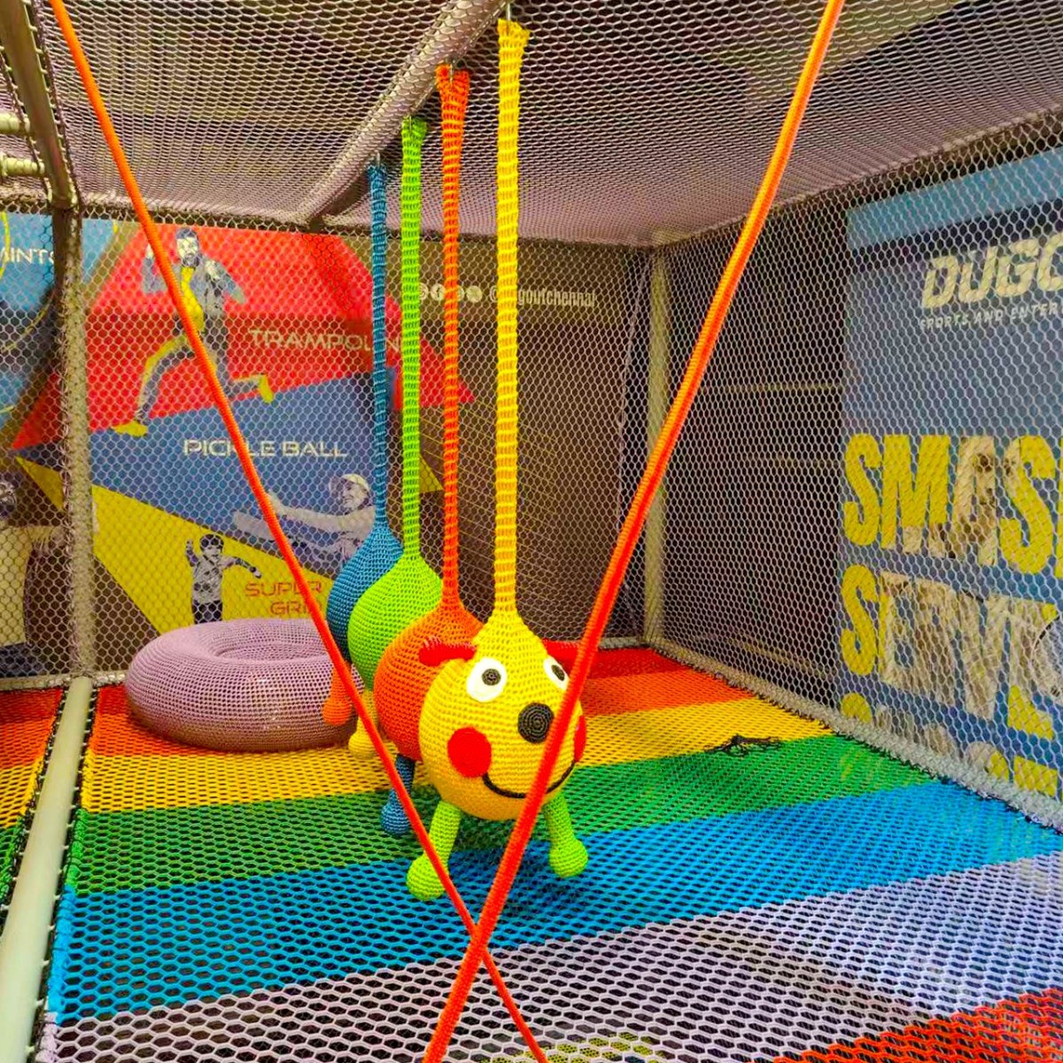 india-indoor-playground-suspended-ball-swings Three-Level Indoor Rope Net Playground in India
