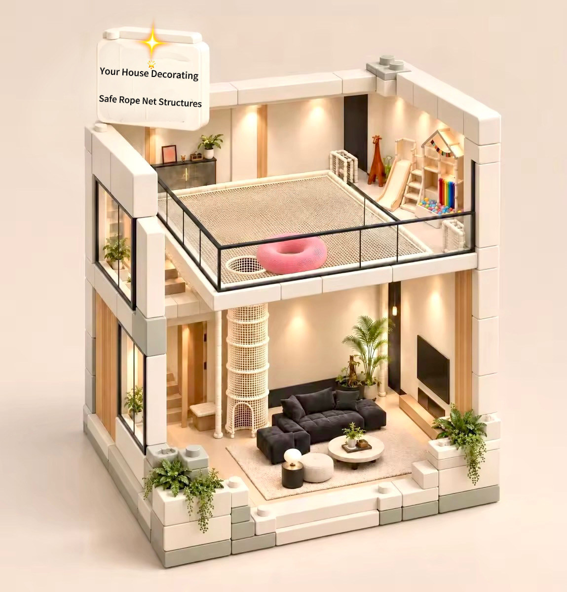 Custom Villa Design | Relax and Pet Your Cat on a Rope Net Installed in Your Home