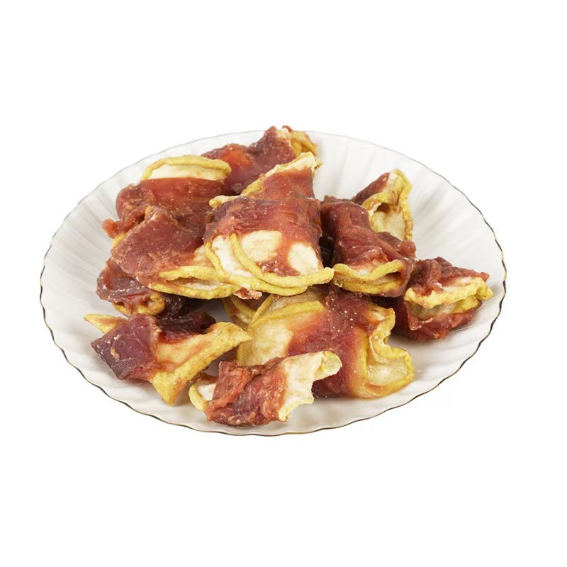 Chicken and duck meat wrapped in pear