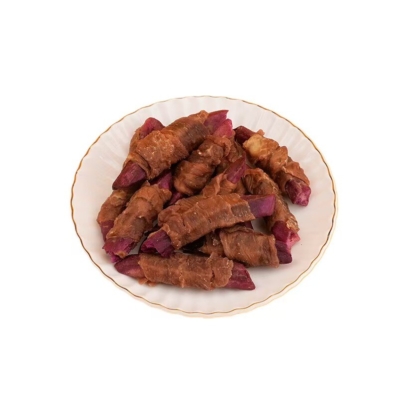 Duck meat wrapped in purple sweet potato