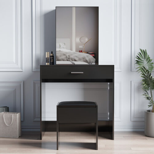 Juego de tocador con espejo de aumento deslizante y taburete, Muebles de dormitorio
