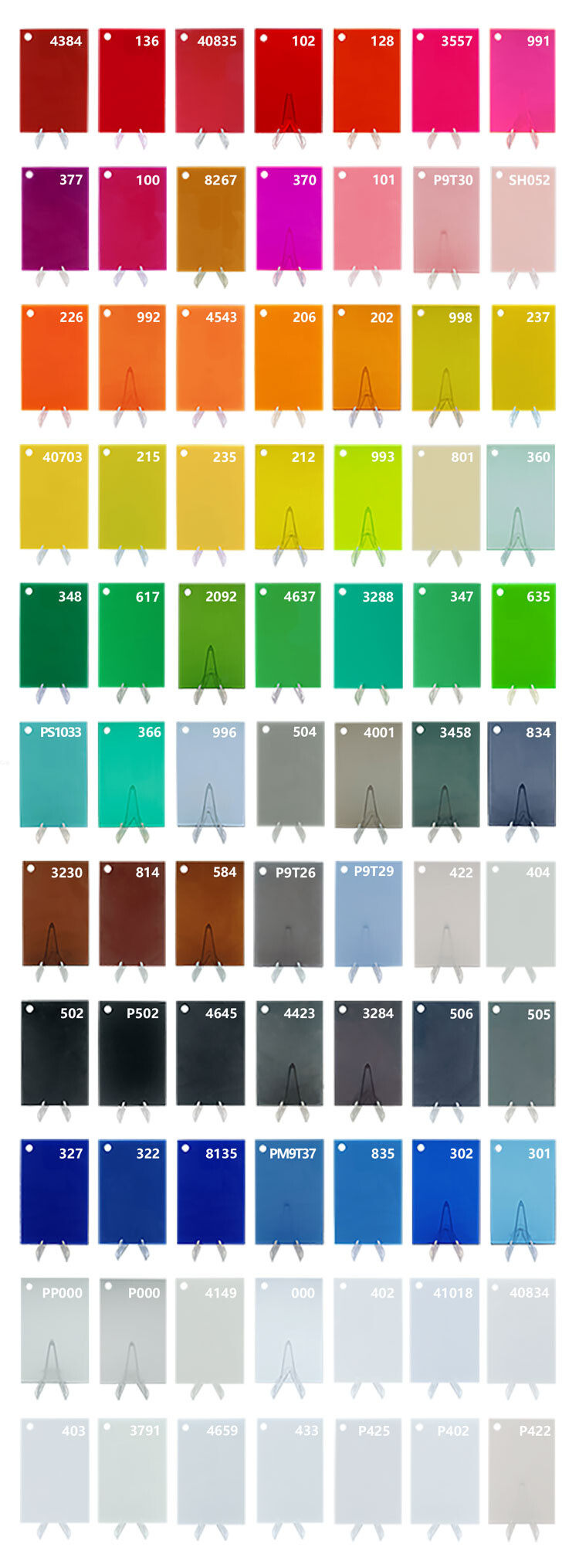 Custom acrylic sheet color chart