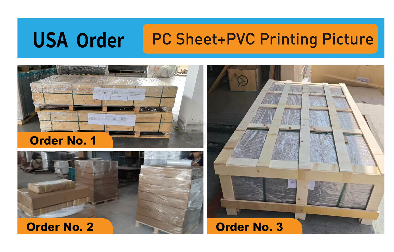 USA Order Shipped – PC Sheet and PVC Printing Picture Panels