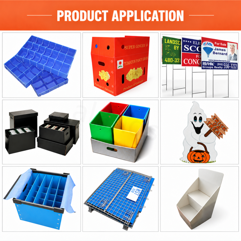 PP hollow board industrial and commercial applications including protective boxes and dividers