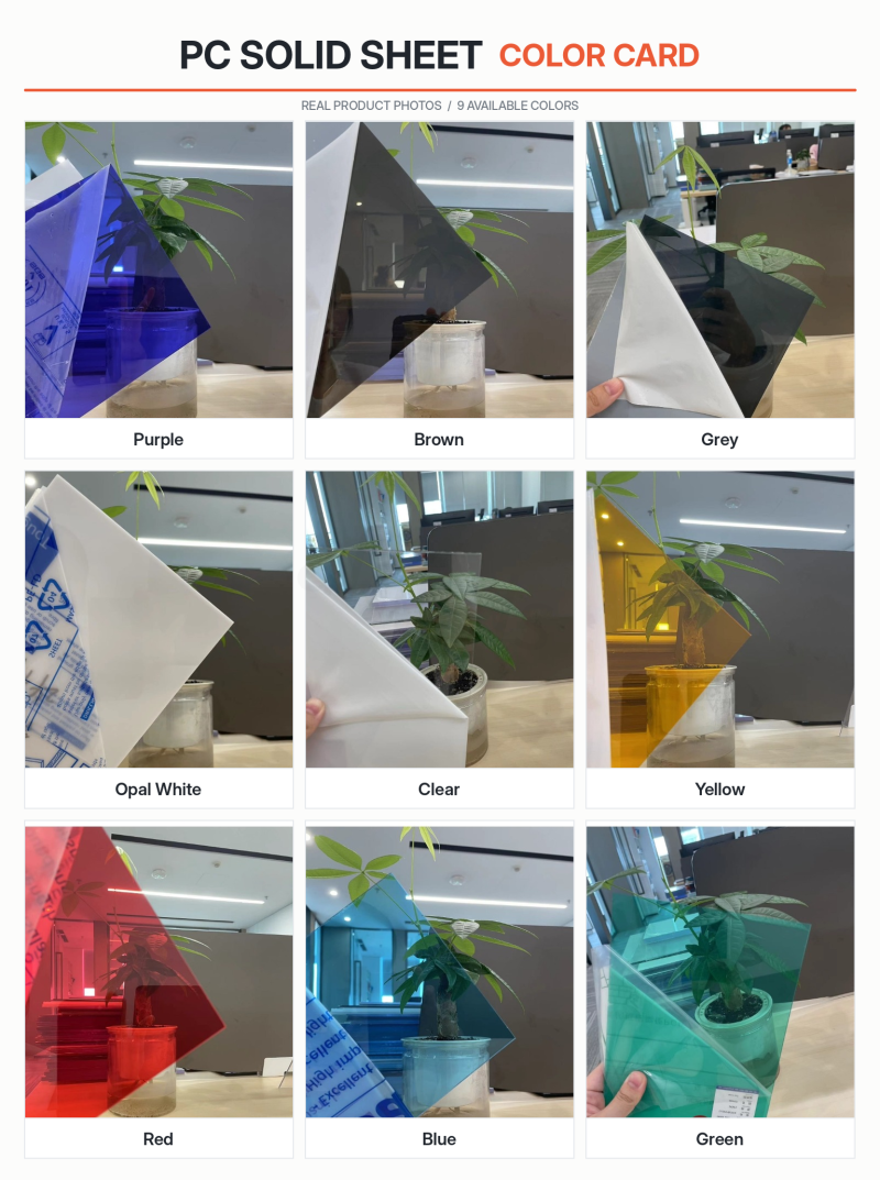 Carta de colores de las placas de policarbonato macizas