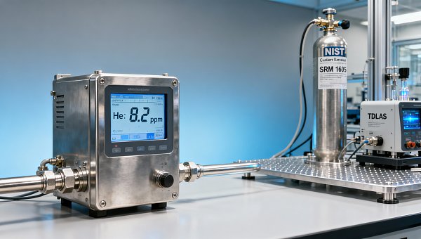 He concentration analyzer sensitivity drops below 10 ppm when used with standard NIST traceable gases