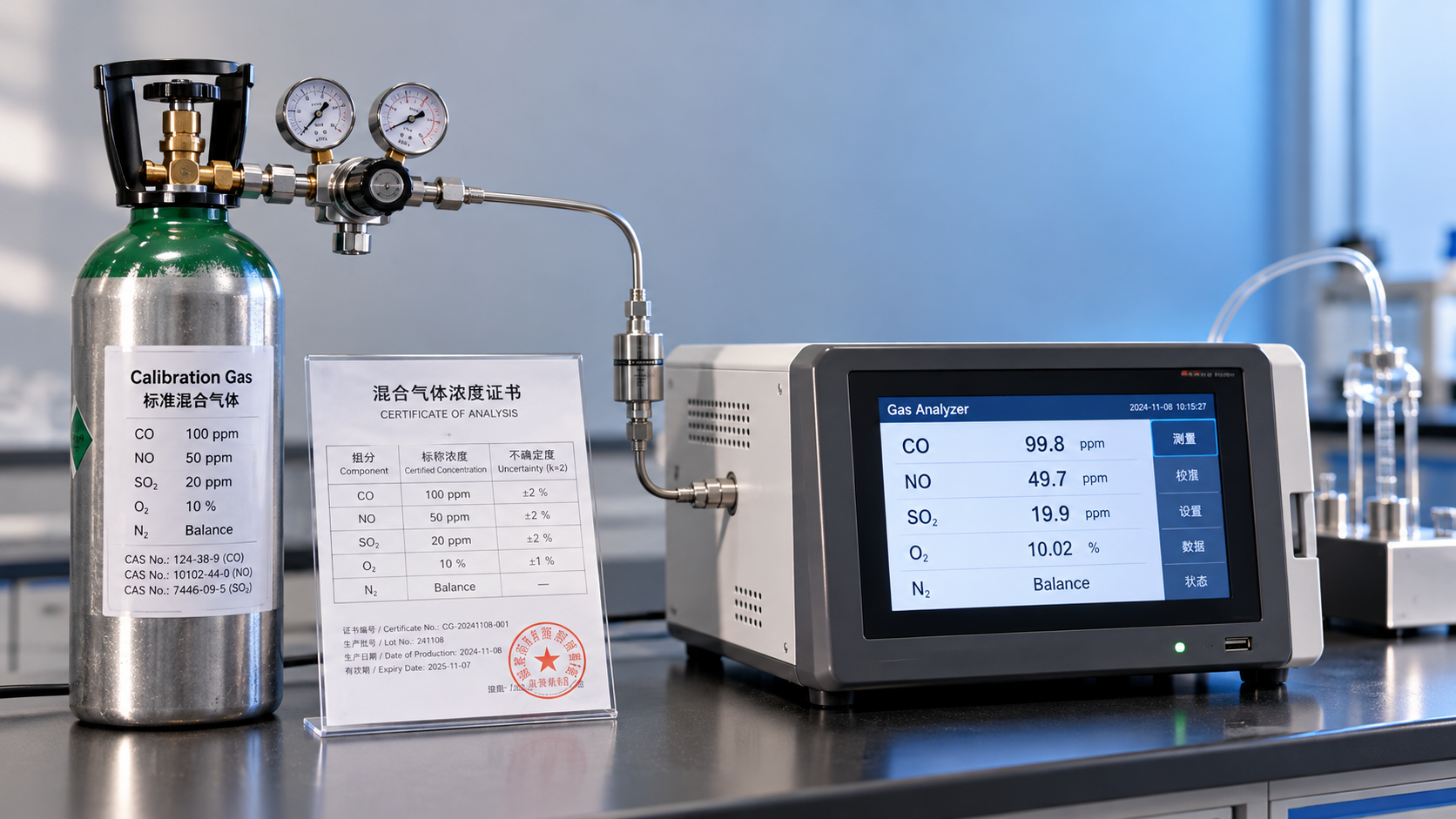 What tolerance does a custom gas mixture need for calibration?