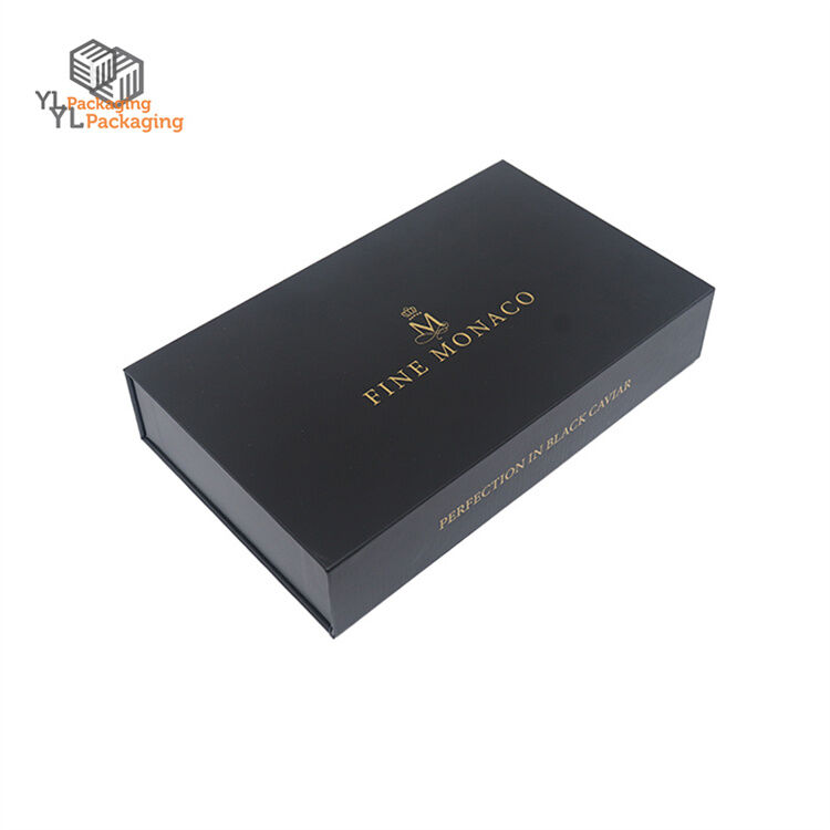 matte black caviar gift box with embossed logo and ice bag